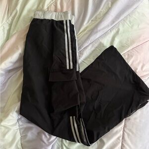 Black Track Pants with White Stripes